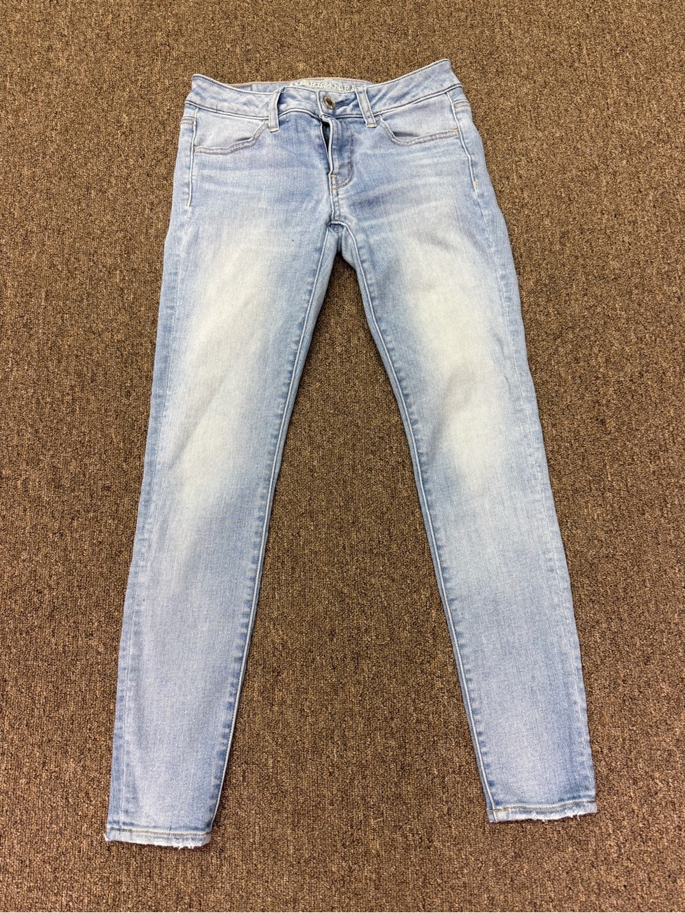 American Eagle Girls Jeans Skinny Super Stretch Light Wash Distressed 4